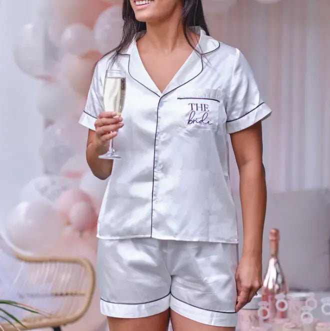 Pyjama en satin short brodé - Le cadeau parfait pour une EVJF ou une Bride Party BLOSSOM HIDADJESS