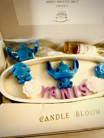 Coffret Bougie Personnalisée avec Stitch & Prénom coffret enfant