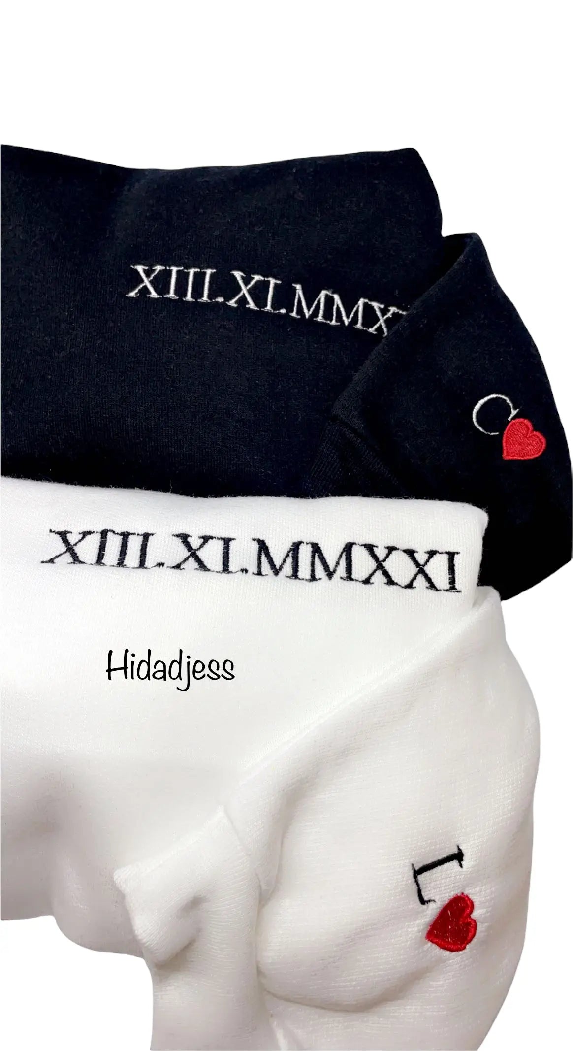 Sweat-shirt brodé personnalisé avec chiffres romains et initiales - Cadeau idéal pour la Saint-Valentin et les anniversaires BLOSSOM HIDADJESS